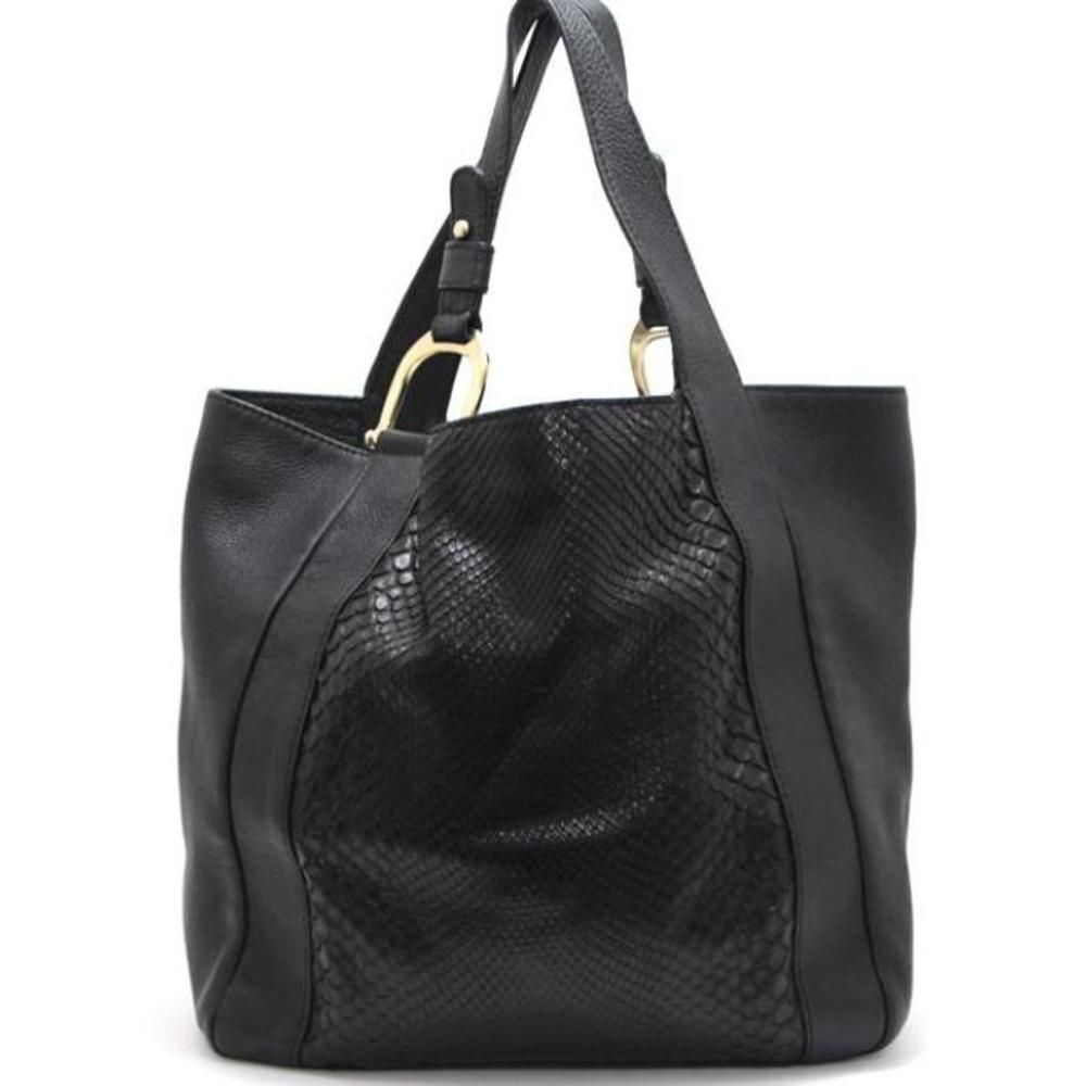 Gucci Tote Bag Black Python X Leather